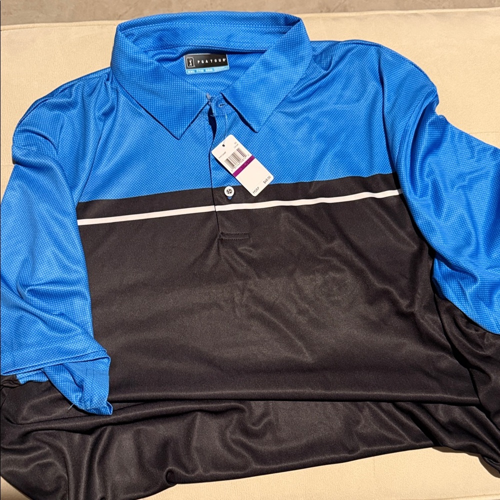 PGA Tour Blue Polo with White Micro Dot Pattern